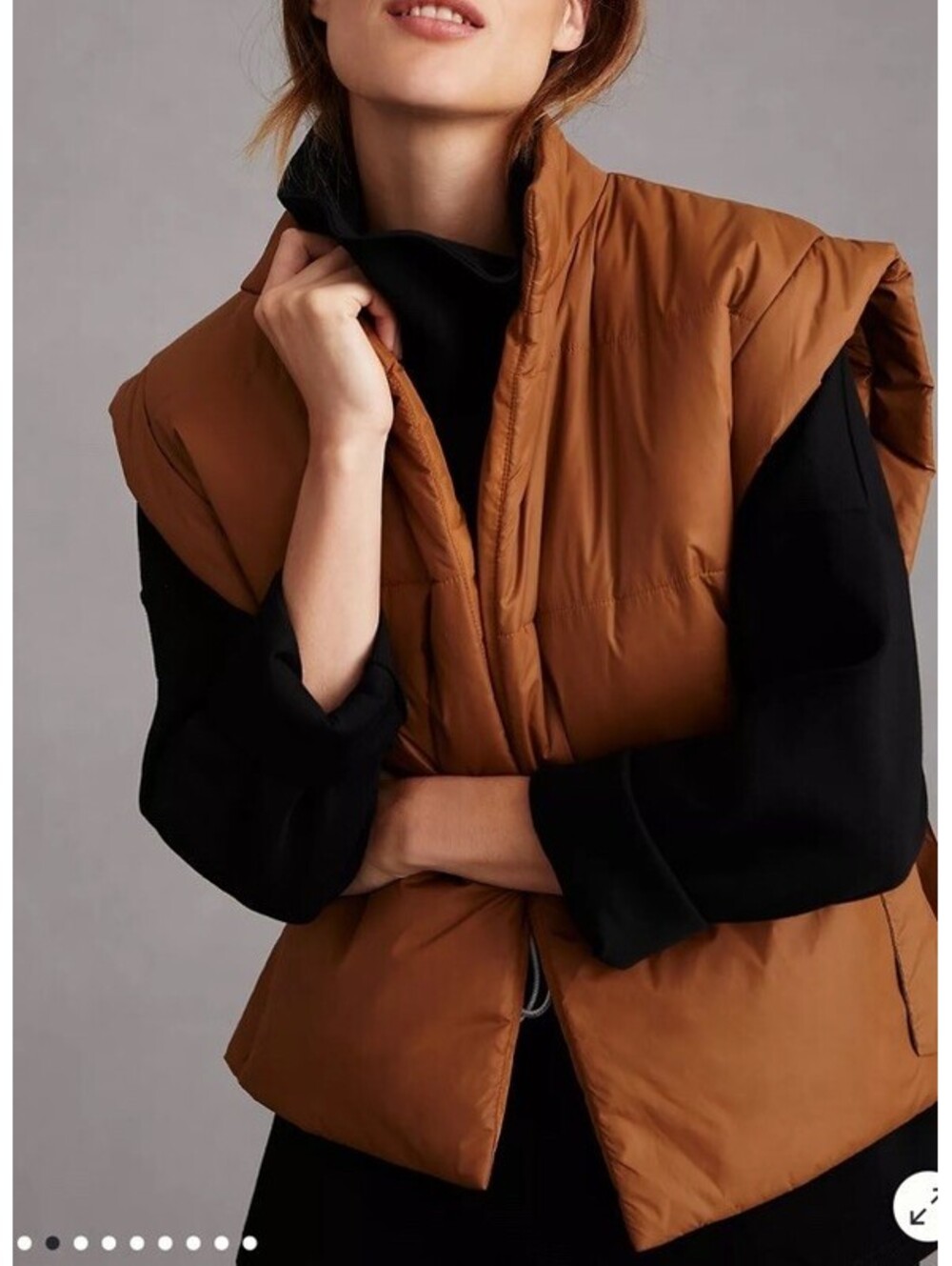 Anthropologie Pilcro Camel Brown Oversize Tie-Side Puffer Vest O/S Retail $128